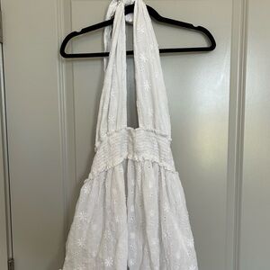Aerie White Smocked Halter Dress
